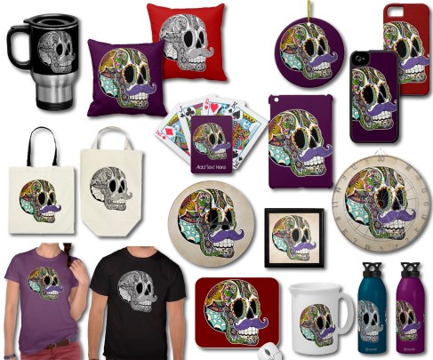 Mustache Sugar Skulls on Zazzle