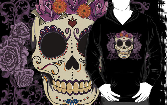 Vintage Skull and Roses Hoodie on RedBubble